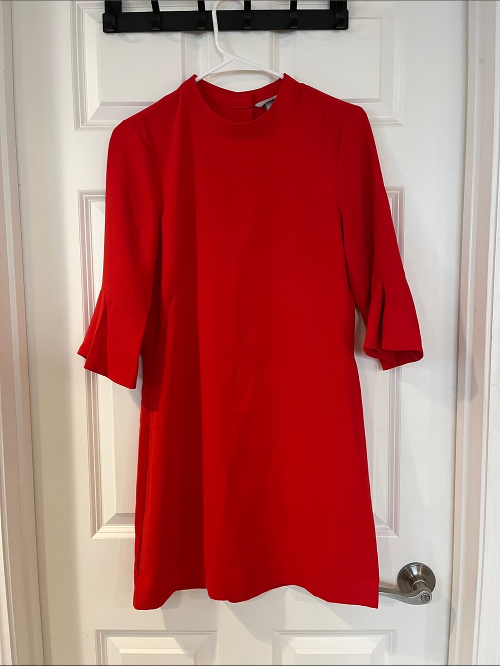 H&M Red Midi Dress with Ruffle Sleeves